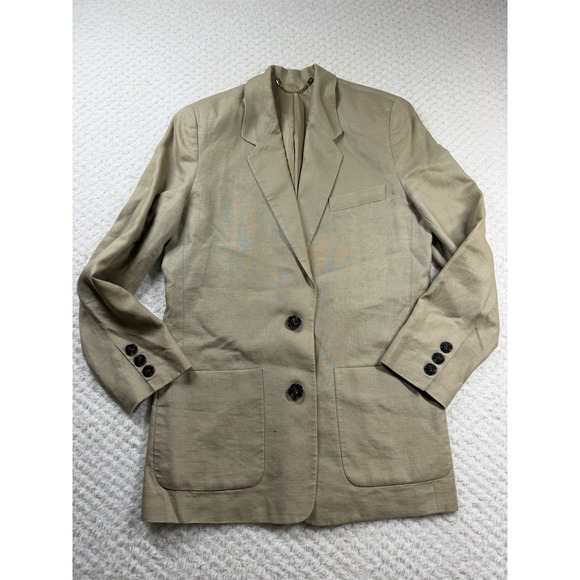 Pants - Linen Beige Brown Blazer Pockets Size S Vintage Minimalist Earthy
